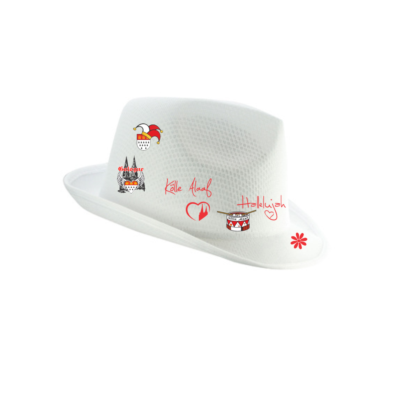 Karneval Hut - Weiß - mit wählbaren Kölle Motiven