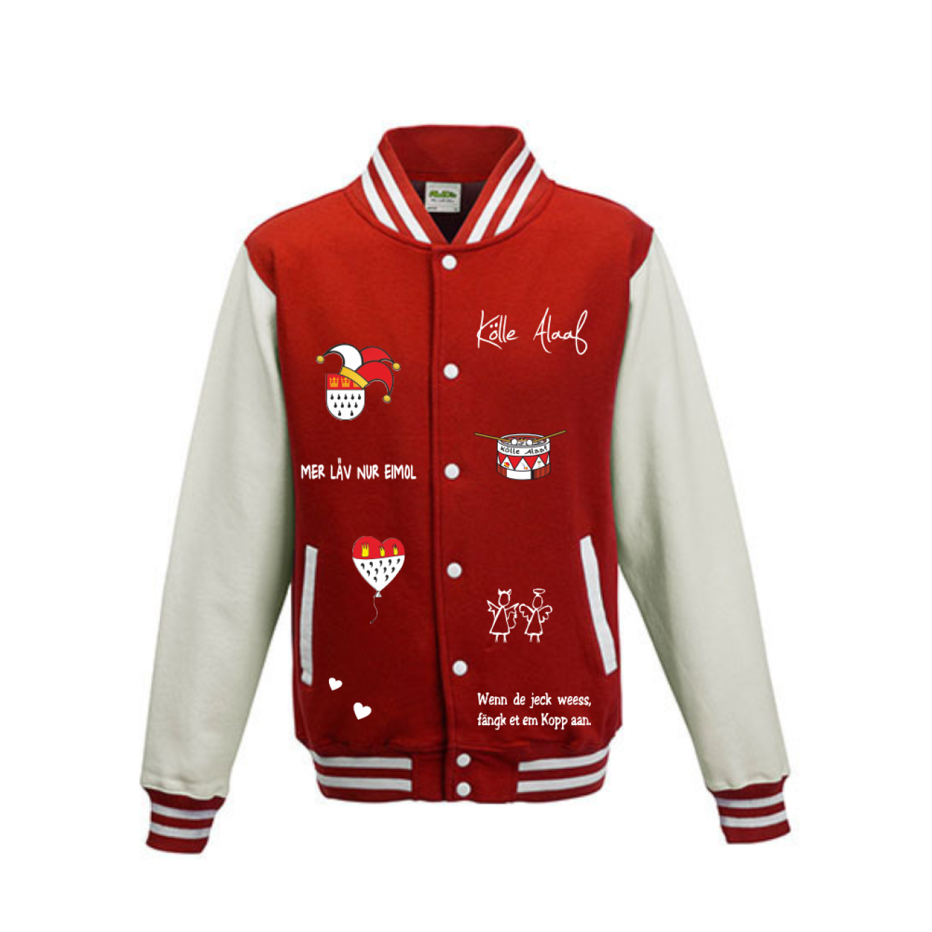 Karneval College Jacke - Rot & Weiß - Unisex - mit wählbaren Kölle Motiven