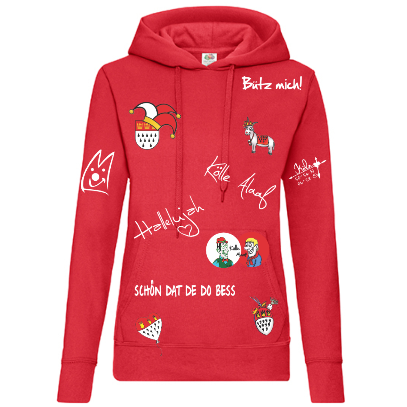 Karneval Hoodie - Rot - Damen - mit wählbaren Kölle Motiven