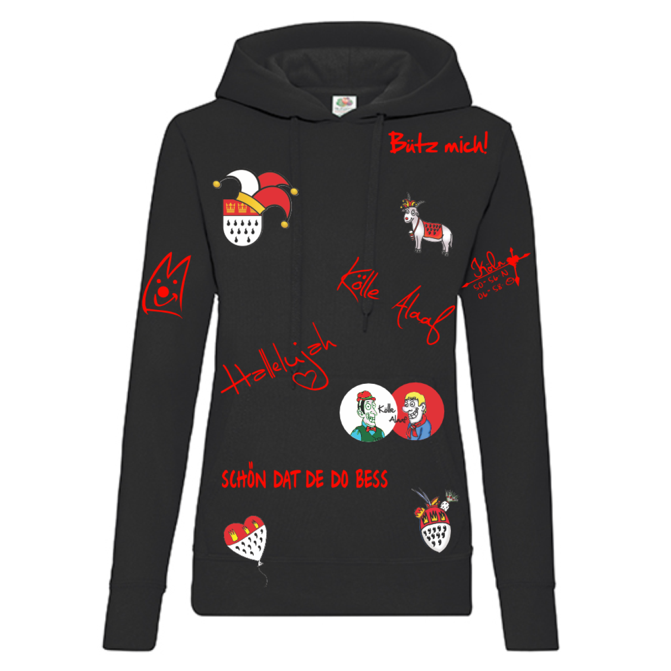 Karneval Hoodie - Schwarz - Damen - mit wählbaren Kölle Motiven