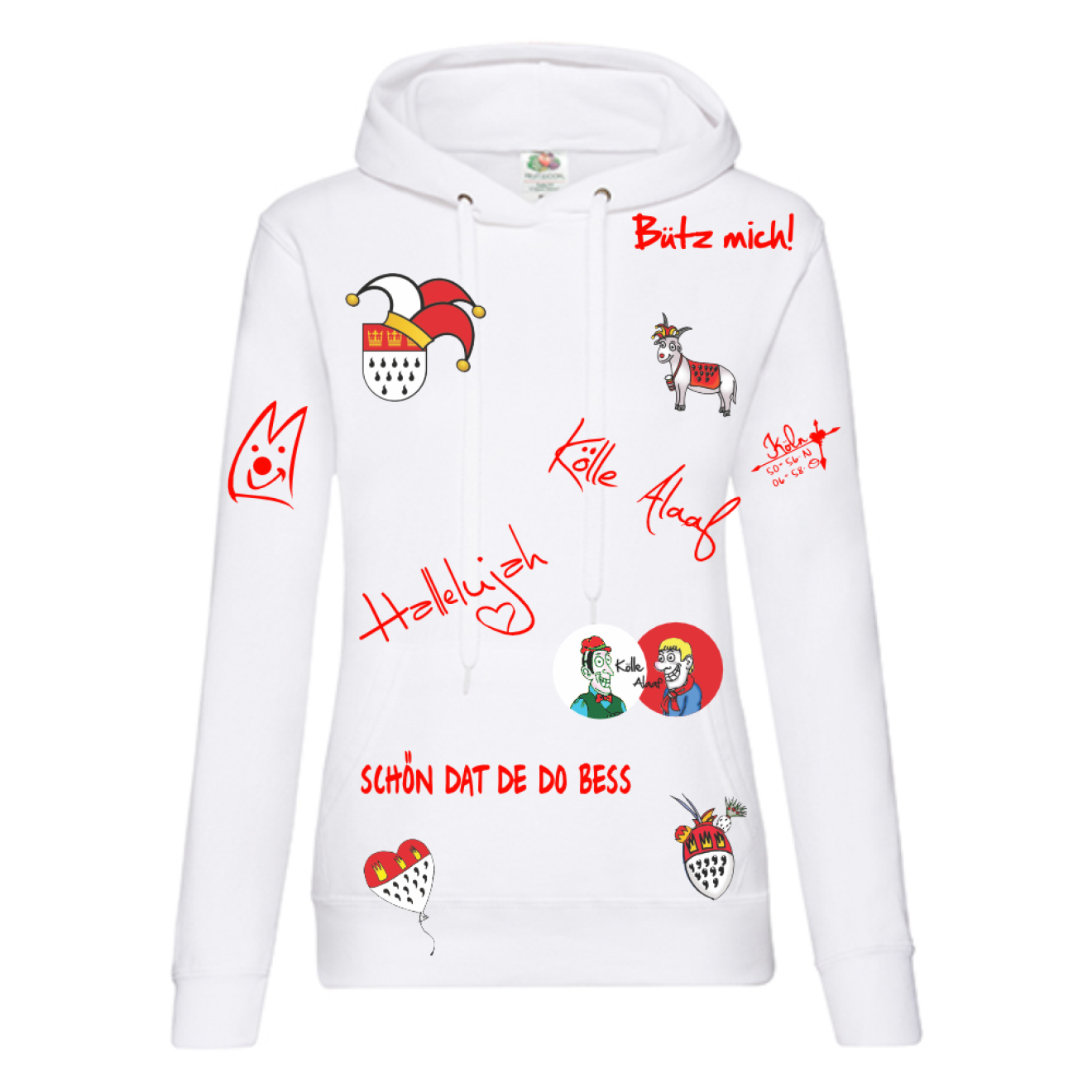 Karneval Hoodie - Weiß - Damen - mit wählbaren Kölle Motiven