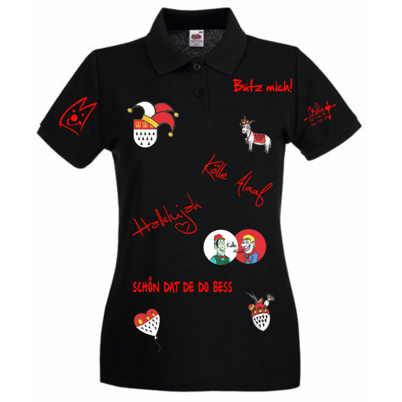 Karneval Poloshirt - Schwarz - Damen - mit wählbaren Kölle Motiven