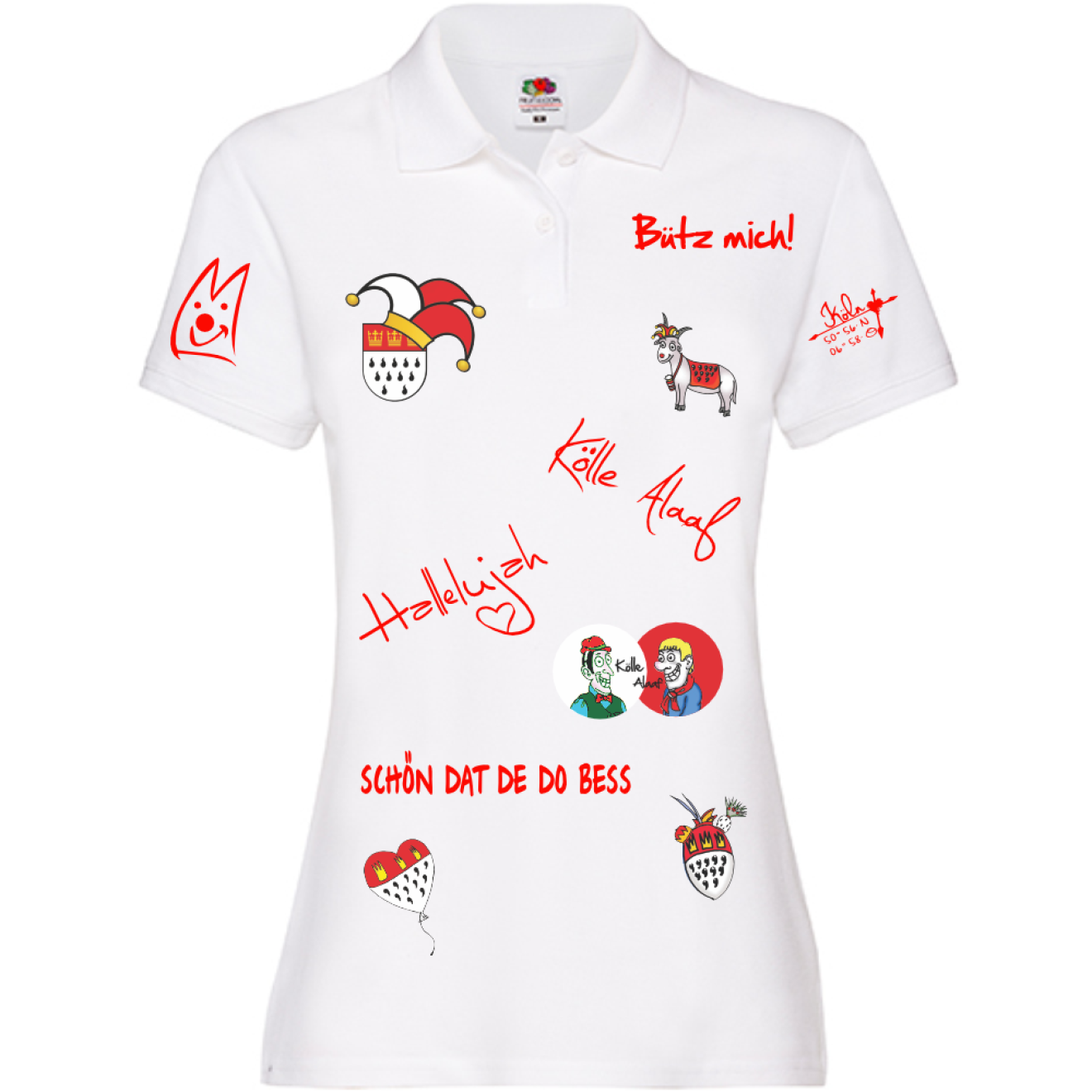 Karneval Poloshirt - Weiß - Damen - mit wählbaren Kölle Motiven
