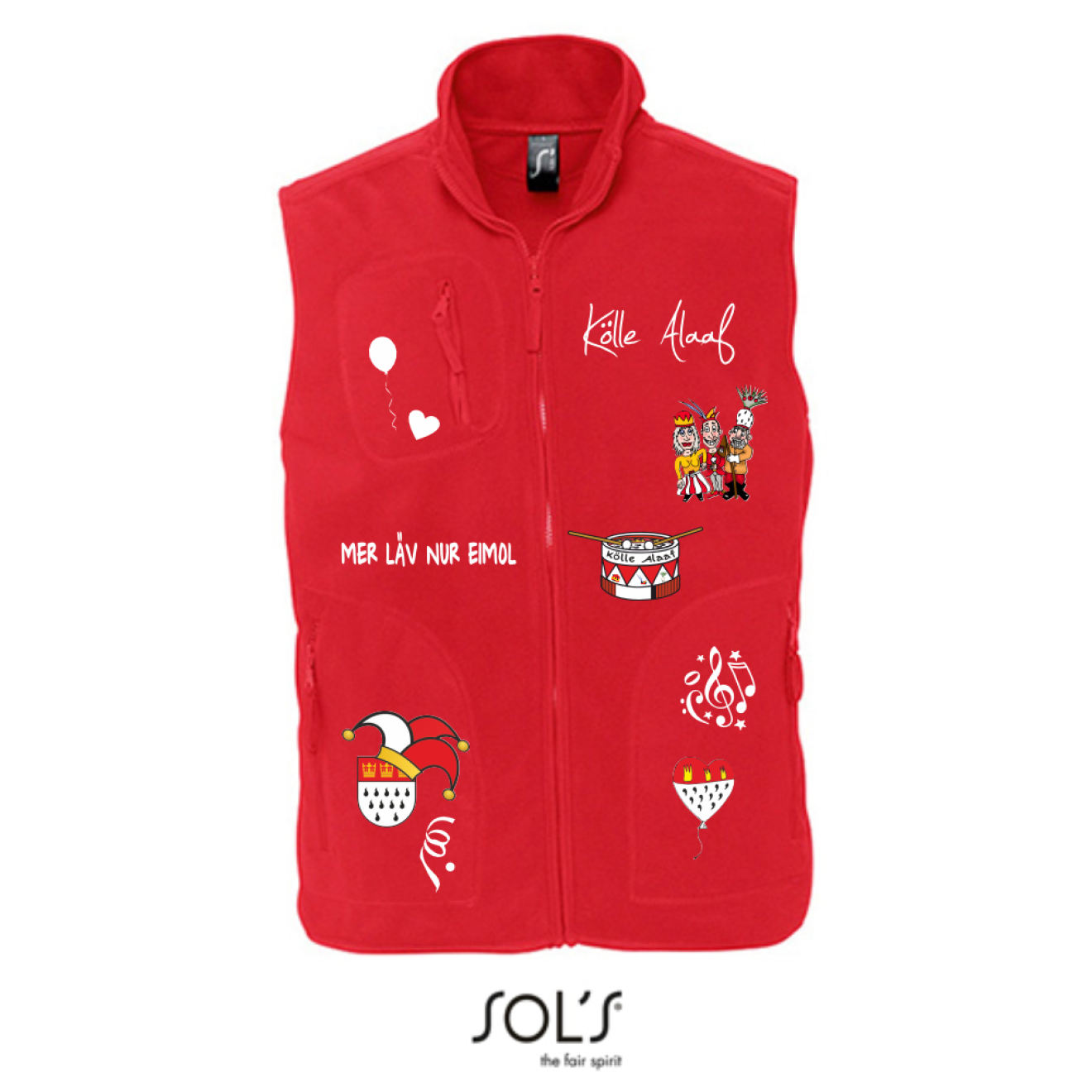 Karneval Fleece Weste - Rot - Unisex - mit wählbaren Kölle Motiven