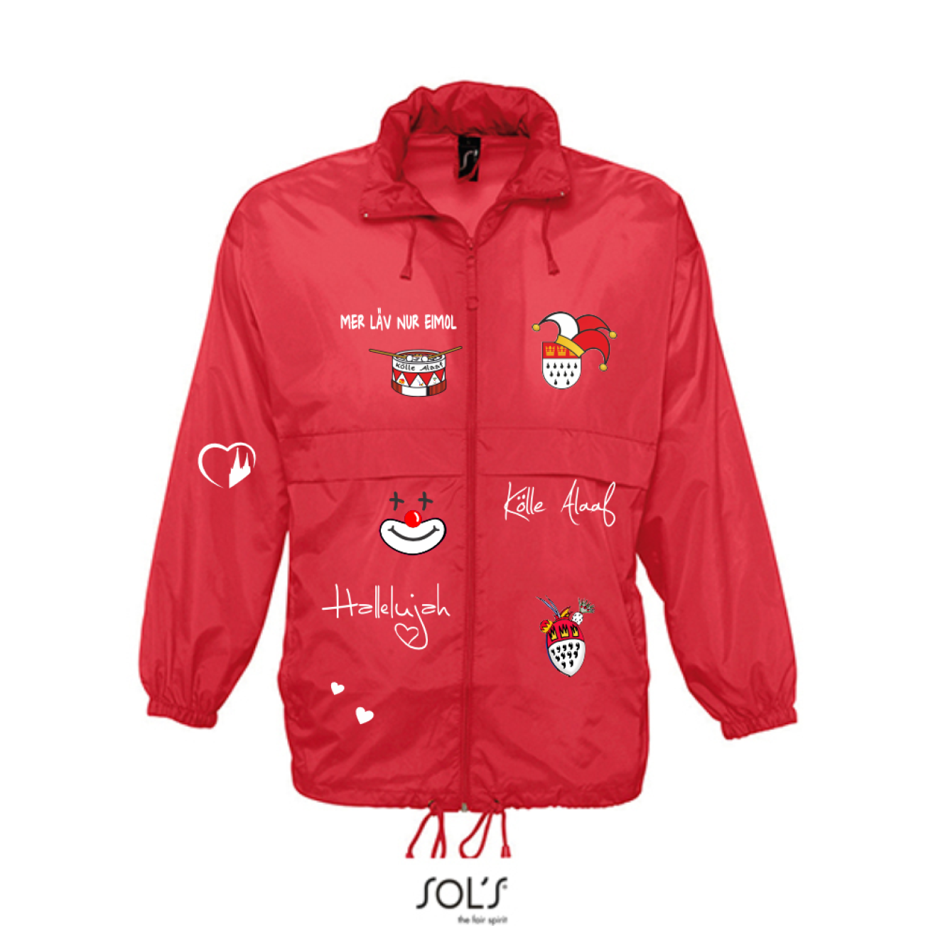 Karneval Regenjacke - Rot - Unisex - mit wählbaren Kölle Motiven