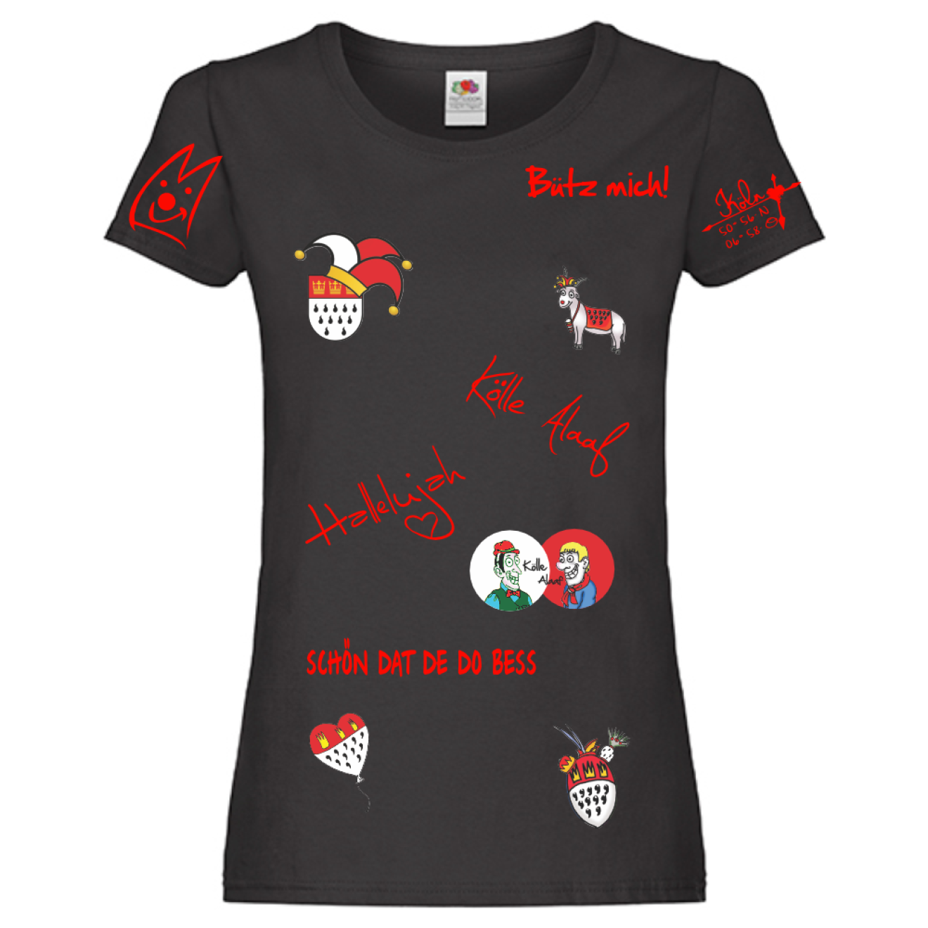 Karneval T-Shirt - Schwarz - Damen - mit wählbaren Kölle Motiven