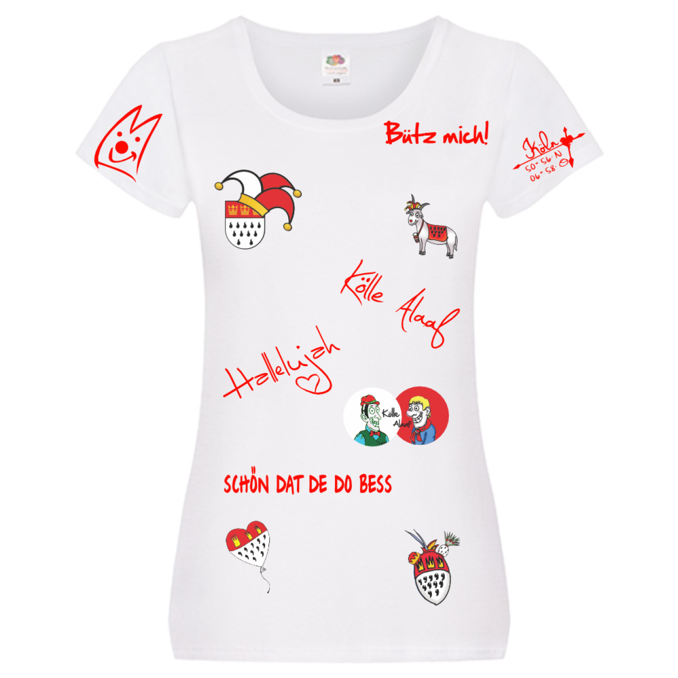 Karneval T-Shirt - Weiß - Damen - mit wählbaren Kölle Motiven