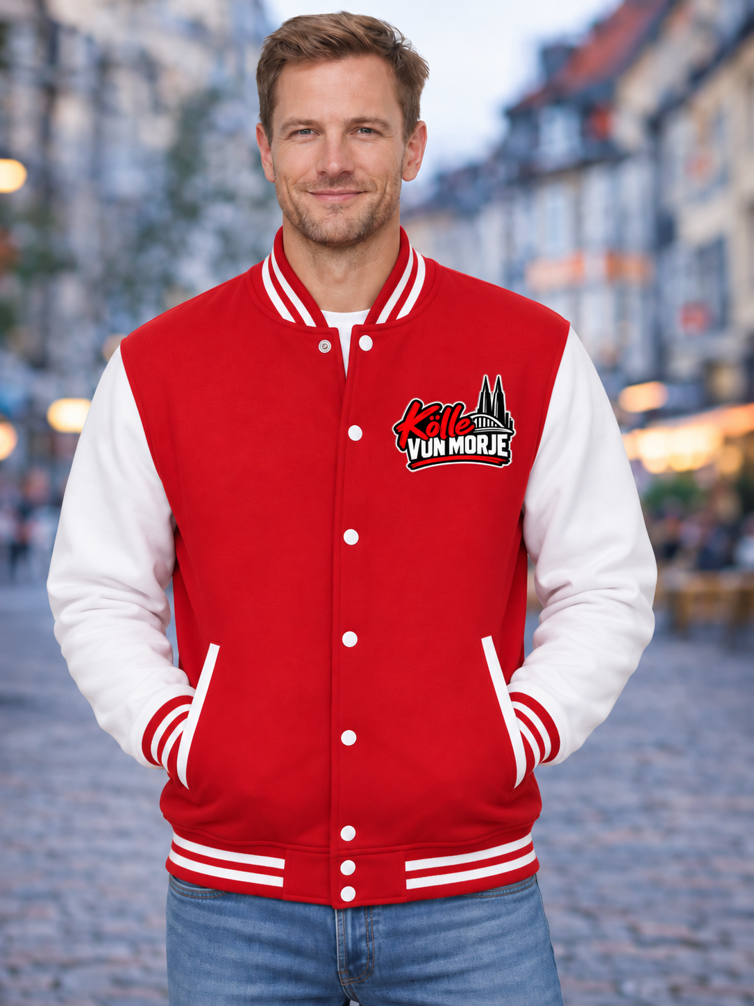 Collegejacke „Kölle vun Morje“ – Rot/Weiß – Herren