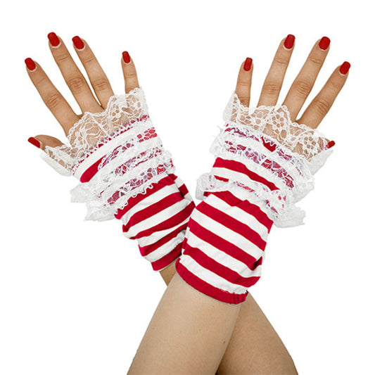 Handstulpen Spitze Rot-Weiß