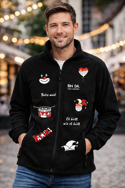 Karneval Fleece Jacke - Schwarz - Unisex - mit wählbaren Kölle Motiven