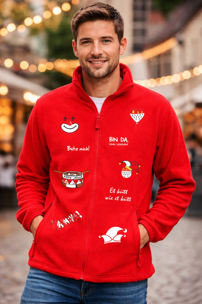 Karneval Fleece Jacke - Rot - Unisex - mit wählbaren Kölle Motiven