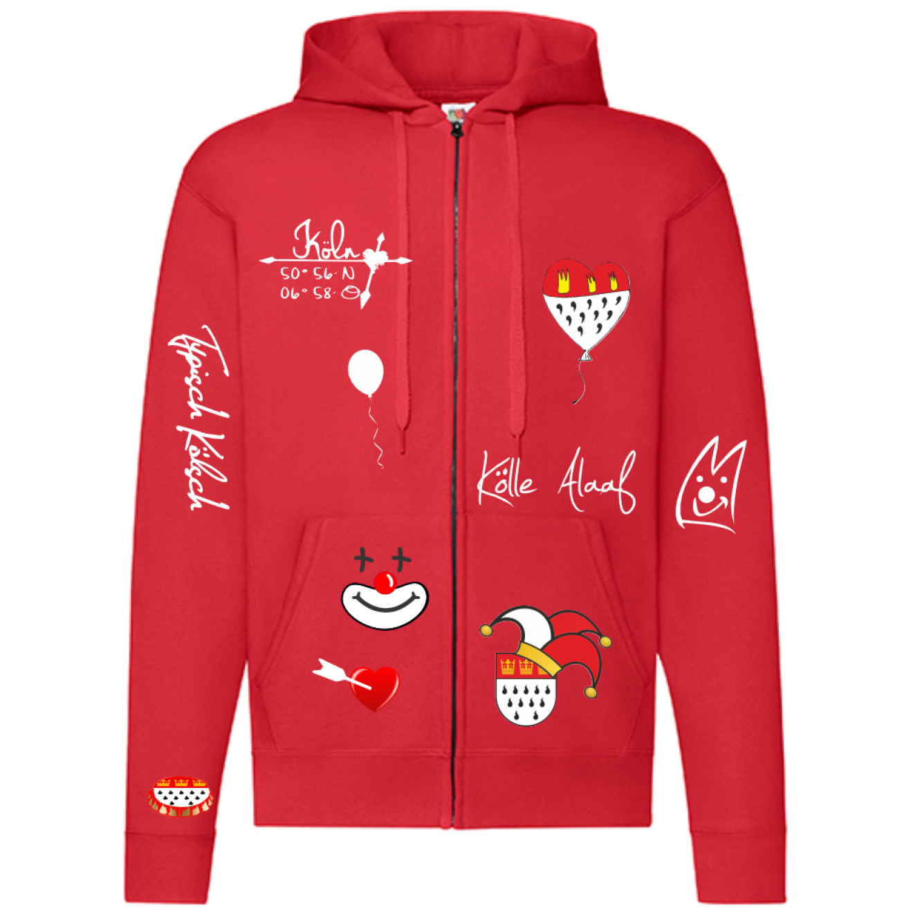 Karneval Sweatshirt Jacke - Rot - Unisex - mit wählbaren Kölle Motiven