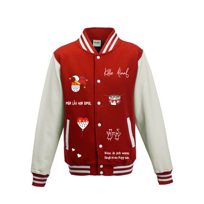 Karneval College Jacke - Rot & Weiß - Unisex - mit wählbaren Kölle Motiven