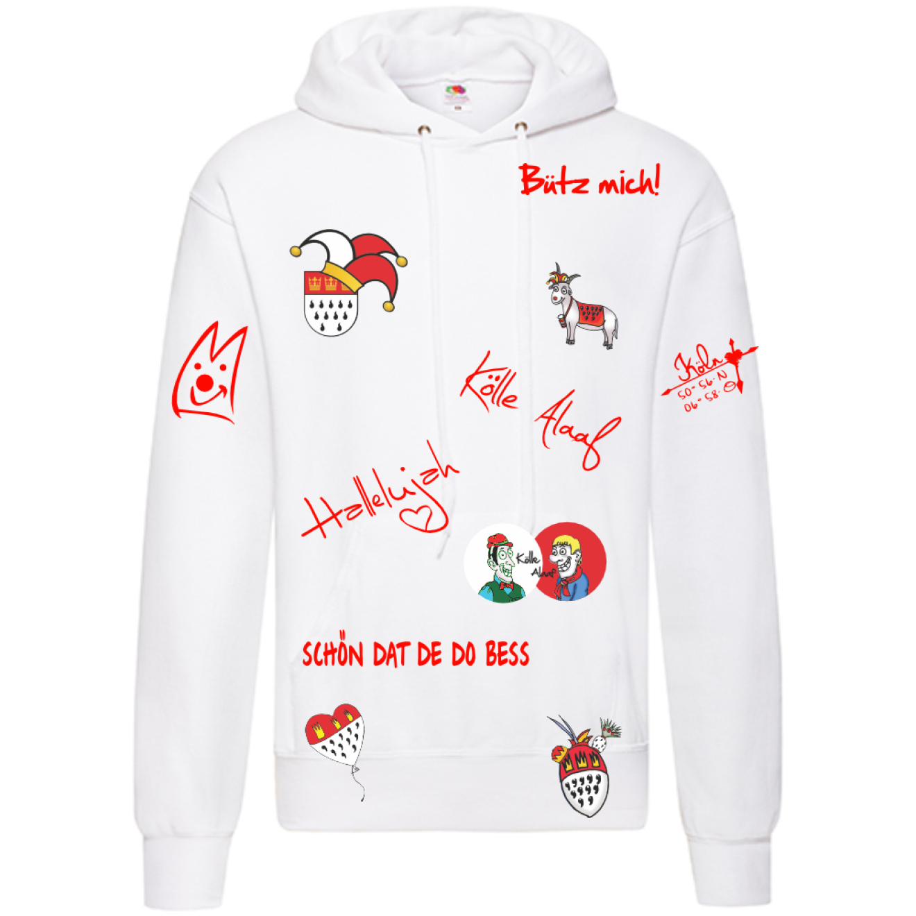 Karneval Hoodie - Weiß - Herren - mit wählbaren Kölle Motiven