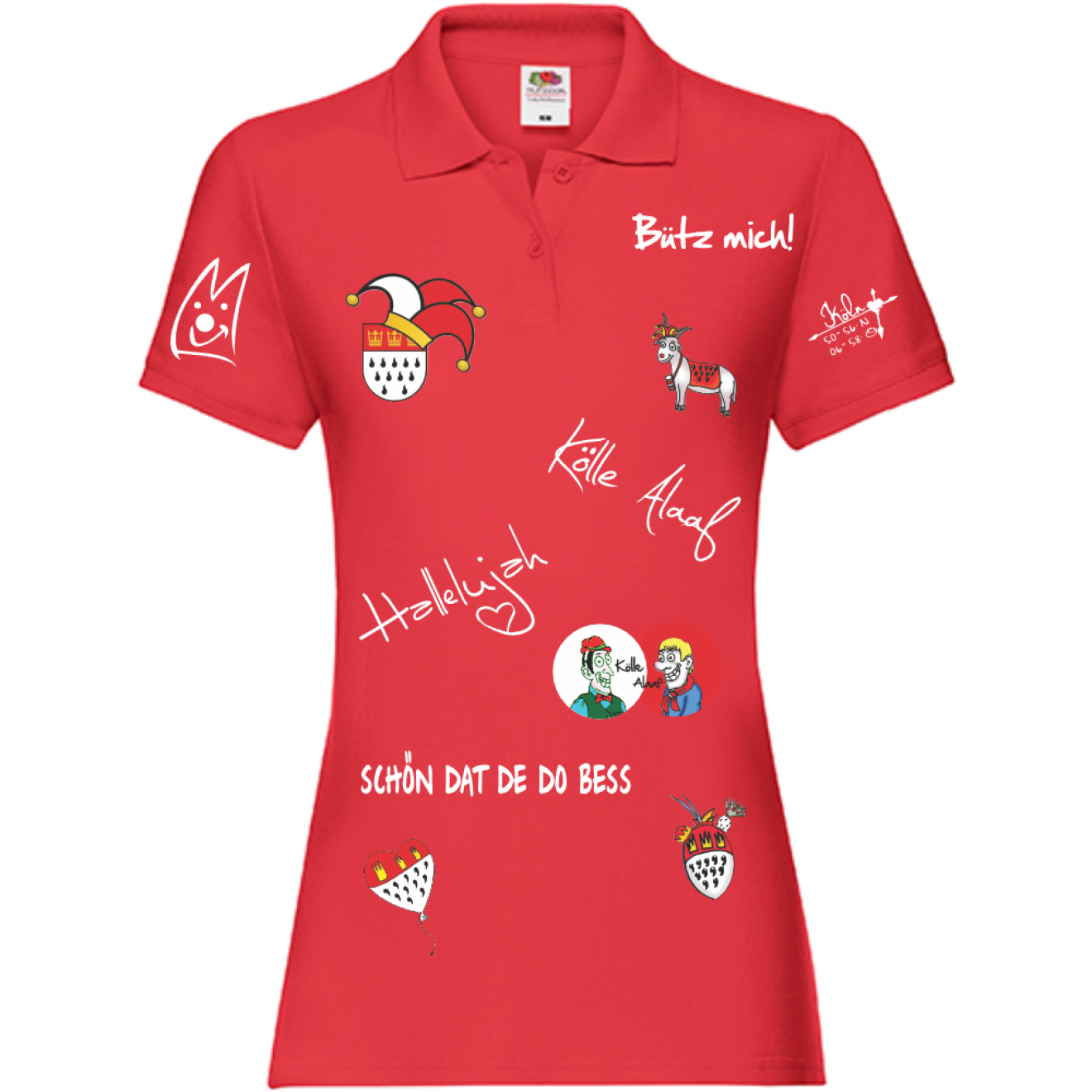 Karneval Poloshirt - Rot - Damen - mit wählbaren Kölle Motiven