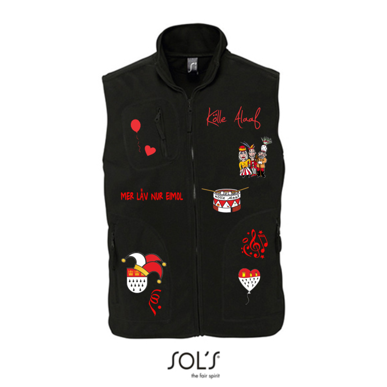 Karneval Fleece Weste - Schwarz - Unisex - mit wählbaren Kölle Motiven