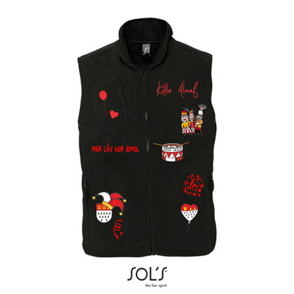 Karneval Fleece Weste - Schwarz - Unisex - mit wählbaren Kölle Motiven