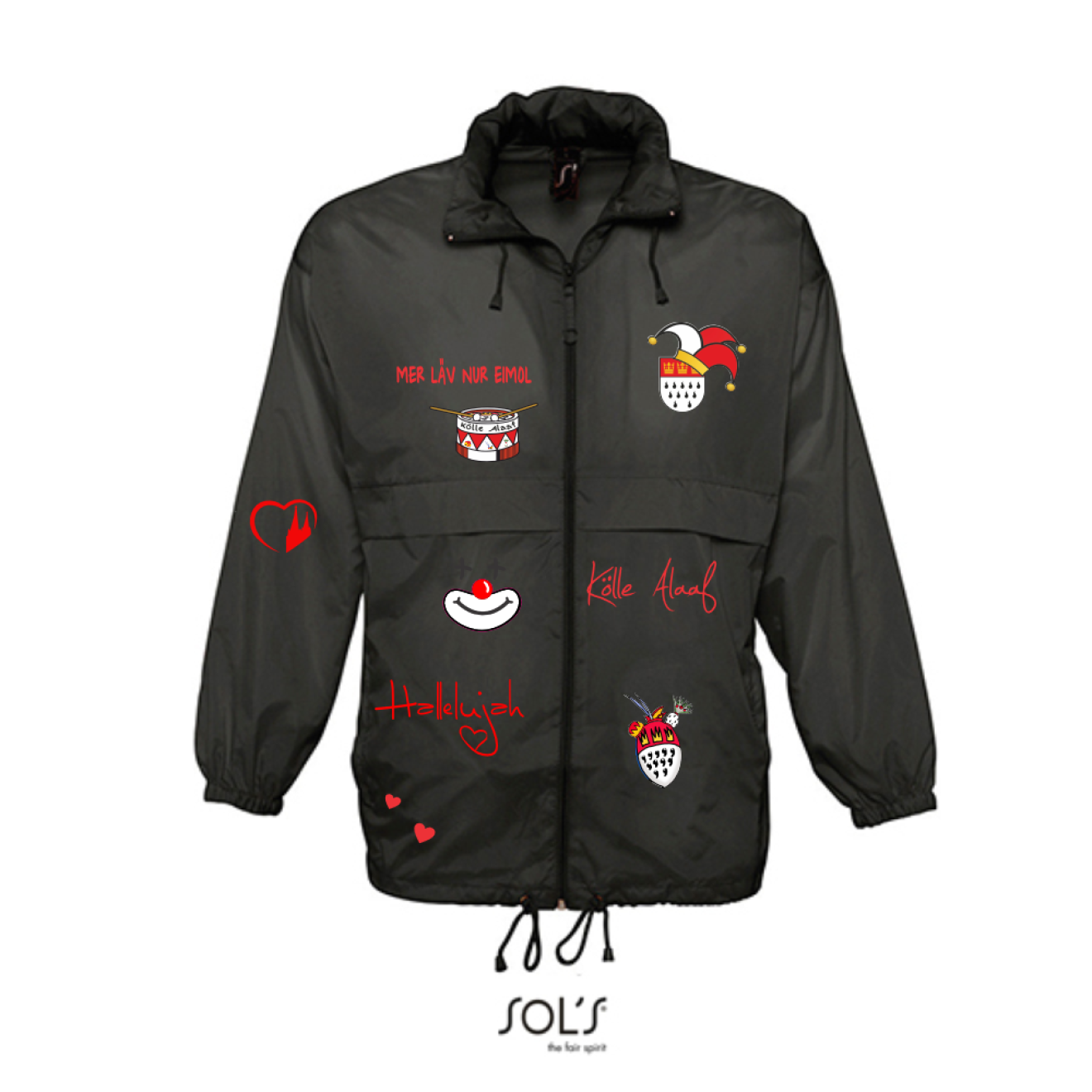 Karneval Regenjacke - Schwarz - Unisex - mit wählbaren Kölle Motiven