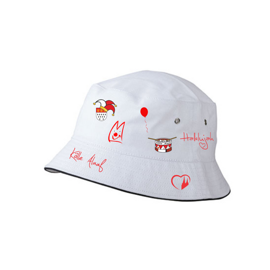 Karneval Fischerhut - Weiß - mit wählbaren Kölle Motiven