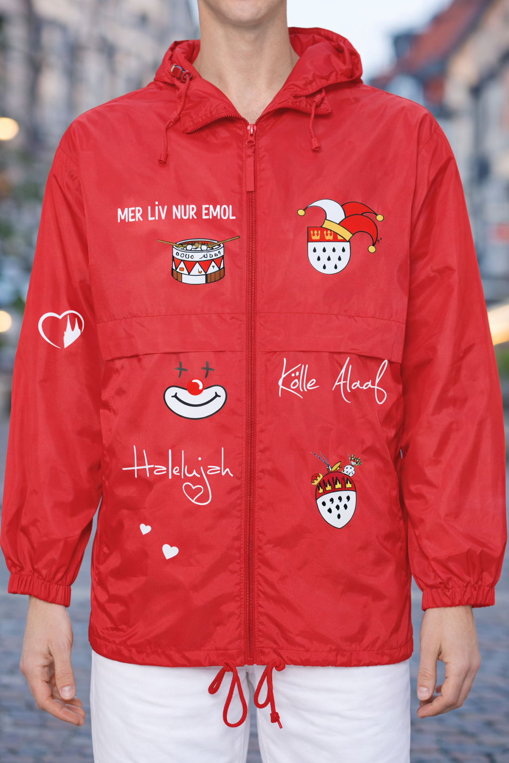 Karneval Regenjacke - Rot - Unisex - mit wählbaren Kölle Motiven