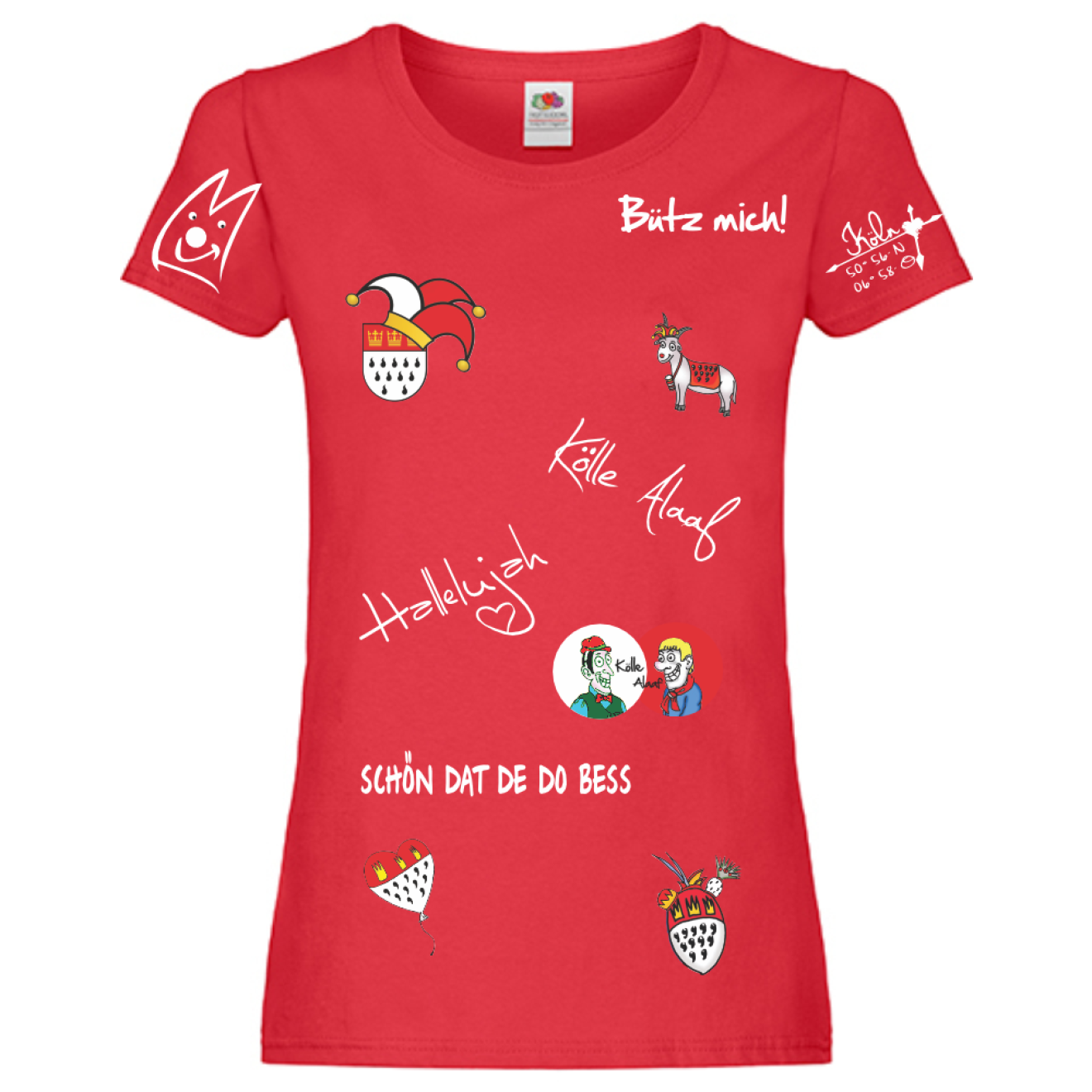 Karneval T-Shirt - Rot - Damen - mit wählbaren Kölle Motiven