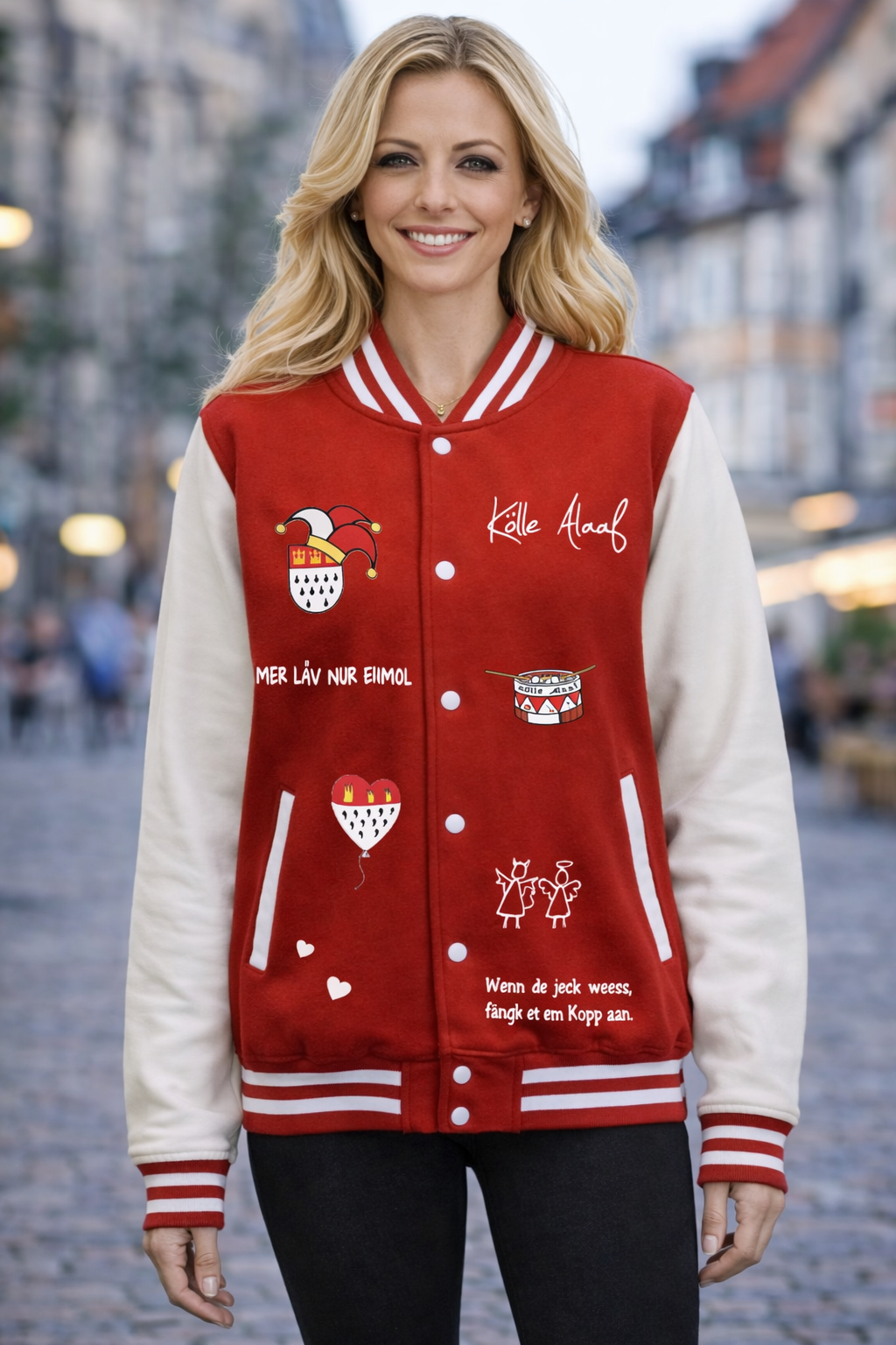 Karneval College Jacke - Rot & Weiß - Unisex - mit wählbaren Kölle Motiven