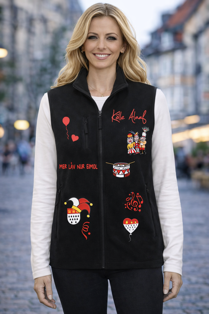 Karneval Fleece Weste - Schwarz - Unisex - mit wählbaren Kölle Motiven