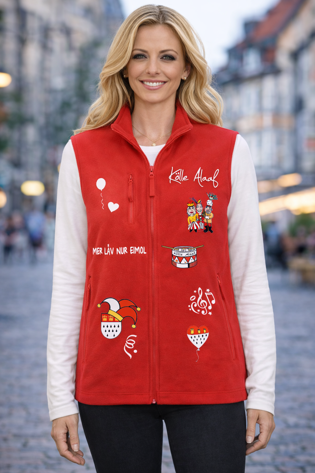 Karneval Fleece Weste - Rot - Unisex - mit wählbaren Kölle Motiven
