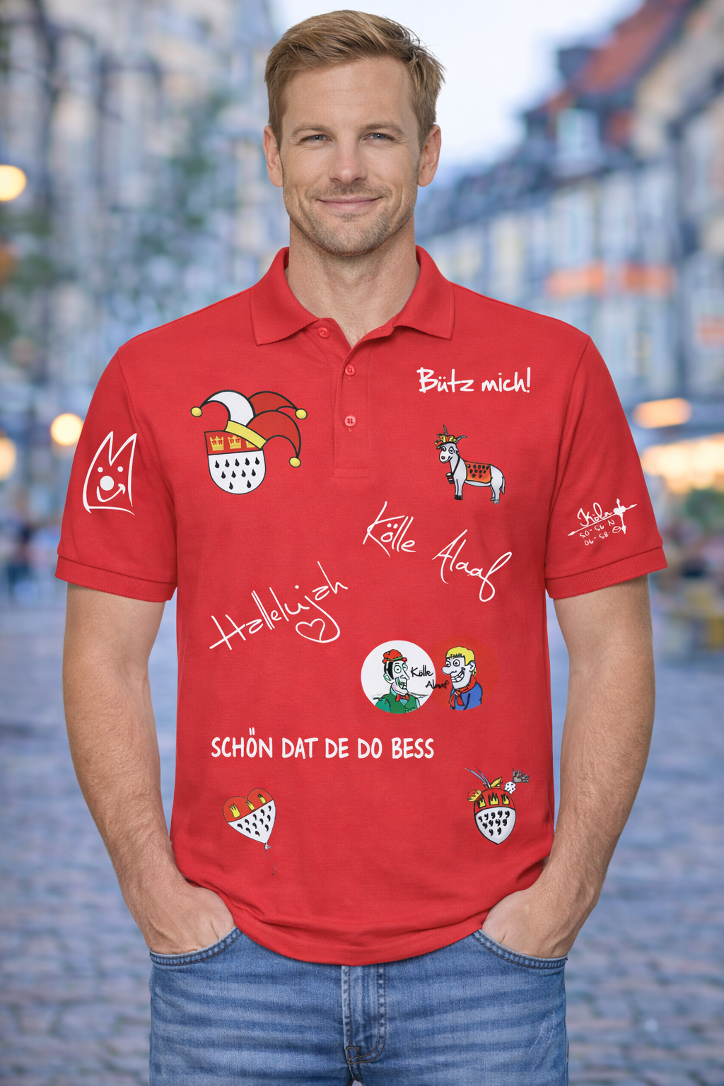 Karneval Poloshirt - Rot - Herren - mit wählbaren Kölle Motiven