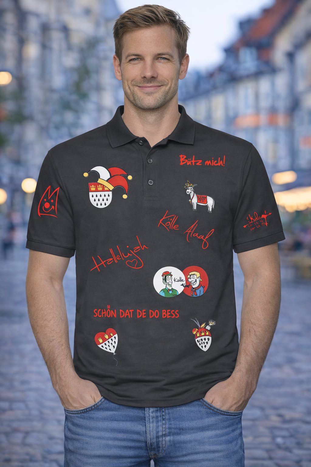 Karneval Poloshirt - Schwarz - Herren - mit wählbaren Kölle Motiven