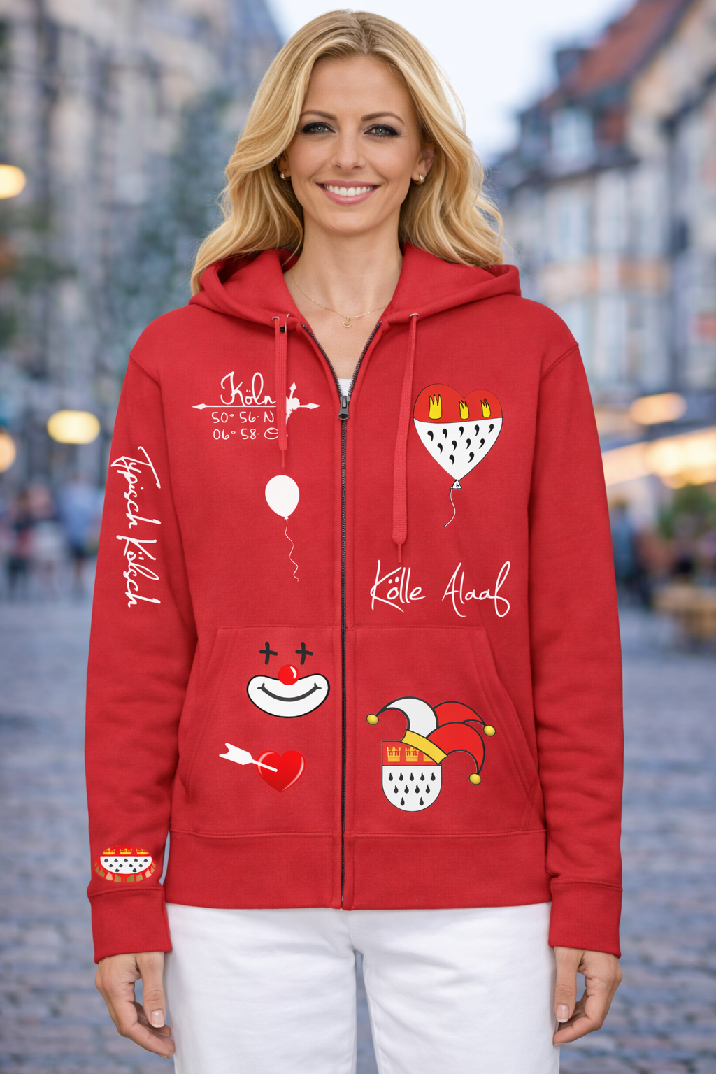 Karneval Sweatshirt Jacke - Rot - Unisex - mit wählbaren Kölle Motiven
