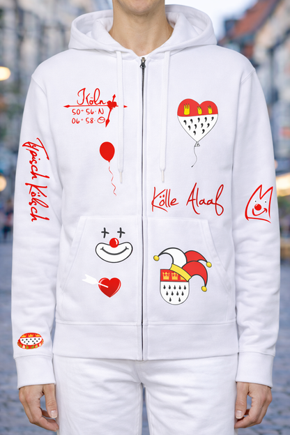 Karneval Sweatshirt Jacke - Weiß - Unisex - mit wählbaren Kölle Motiven