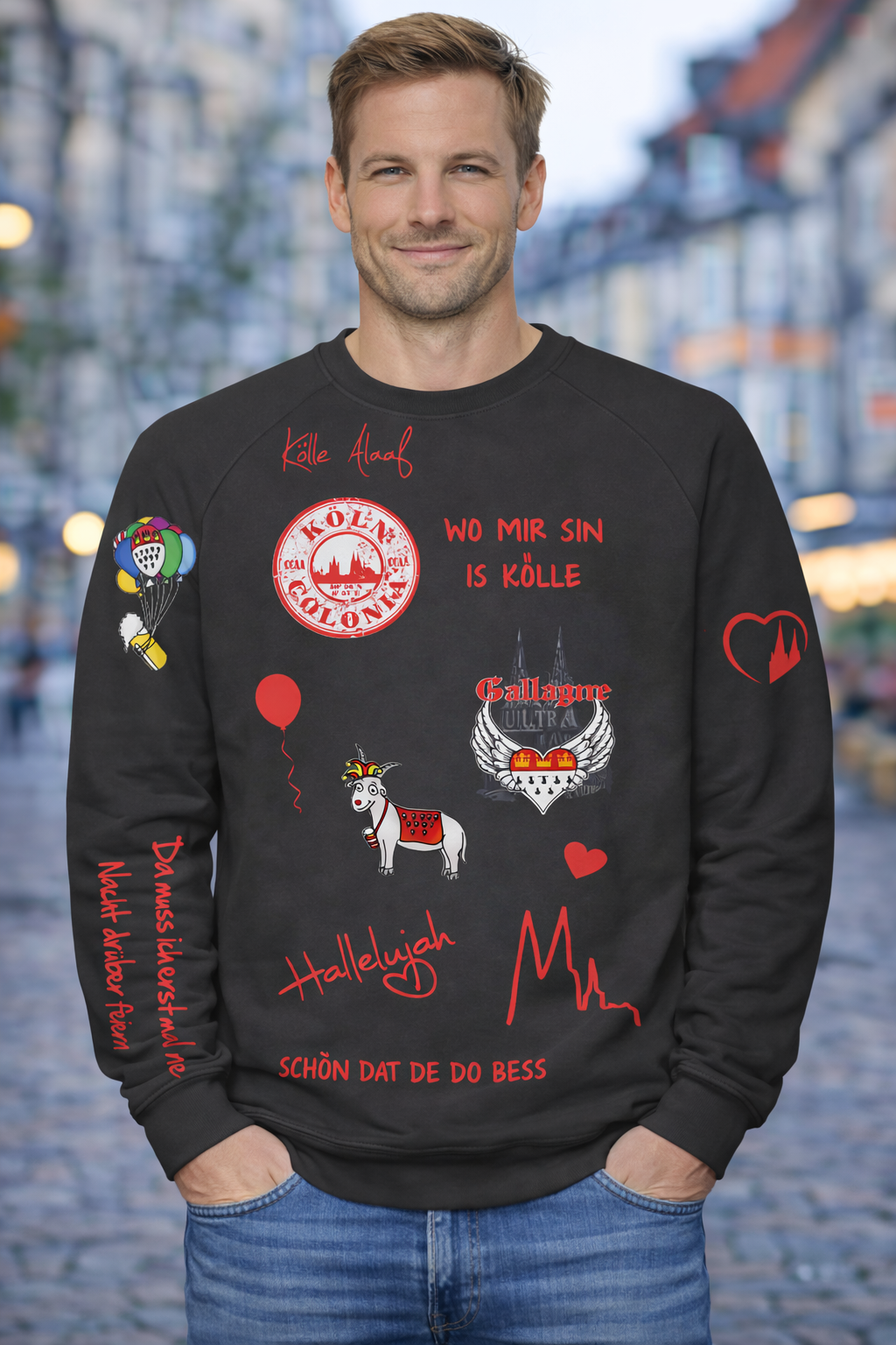 Karneval Sweatshirt - Schwarz - Herren -  mit wählbaren Kölle Motiven