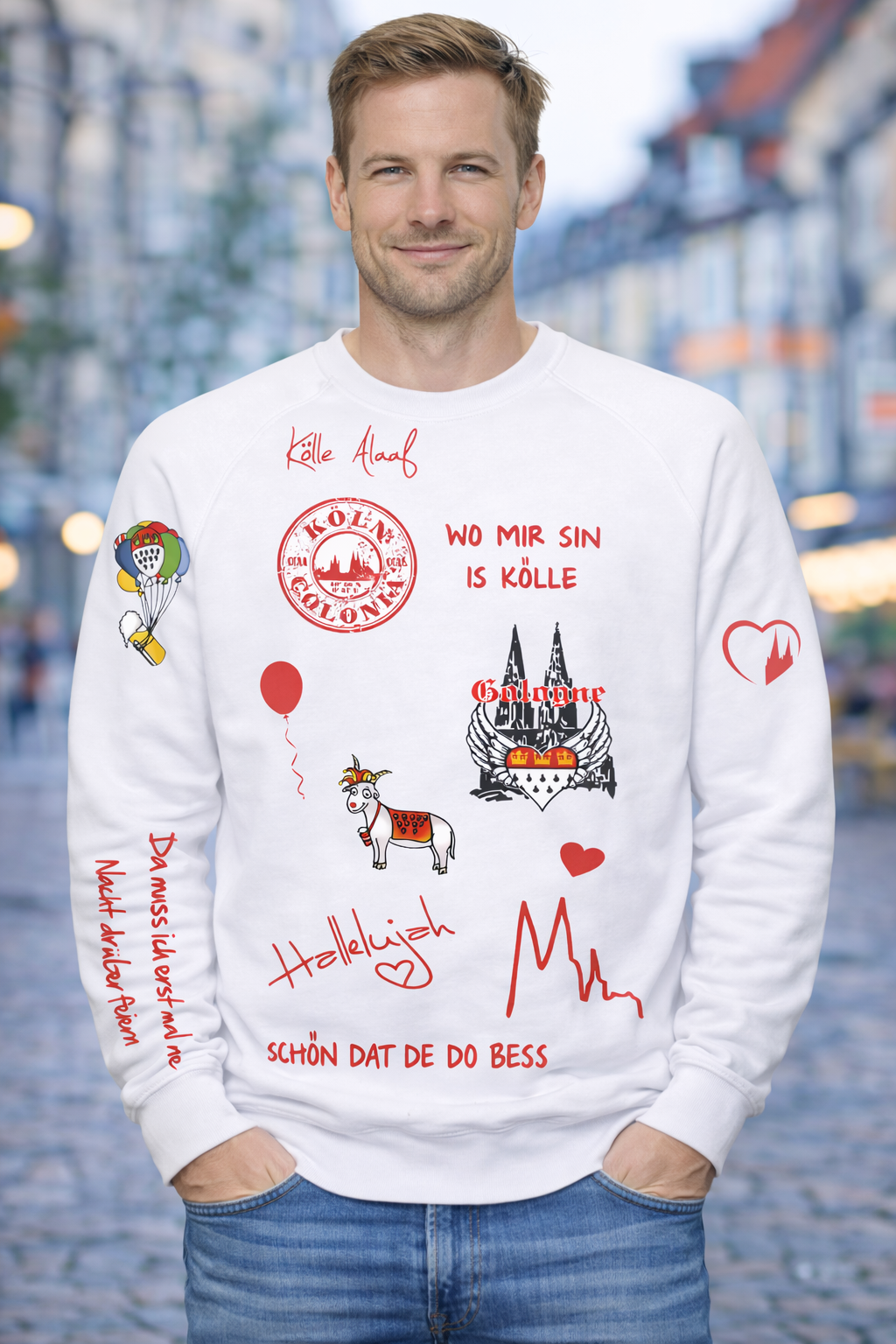 Karneval Sweatshirt - Weiß - Herren -  mit wählbaren Kölle Motiven